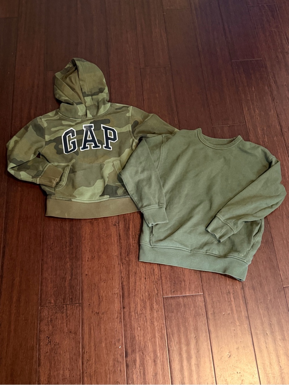 GAP Olive Camo Hoodie & Solid Olive Crewneck Set